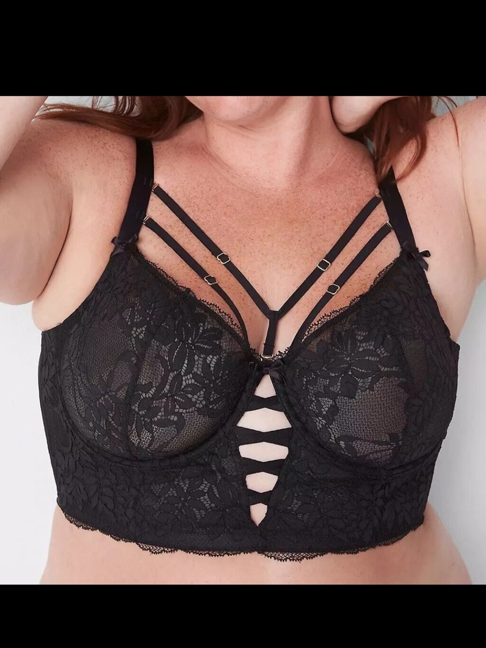 Lane Bryant CACIQUE Black LACE Longline unlined Balconette Bra 46G NWT